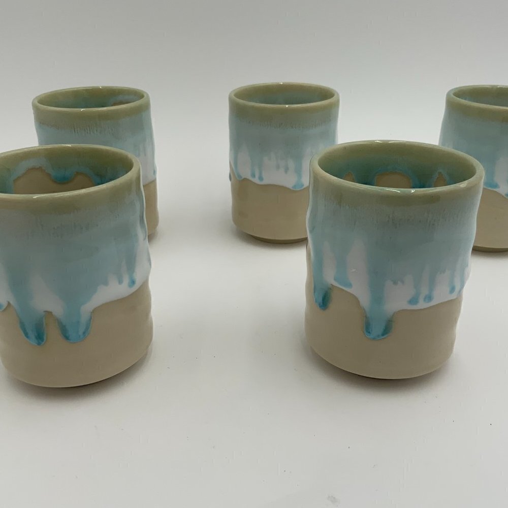 Set of 5 Mino Ware Japan Pottery Yunomi Chawan Teacups Frost White/Glacier Blue - Picture 7 of 12